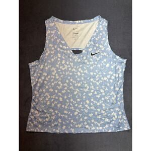 Nike Floral Dri-FIT Tank Top Womens Size Med Blue & White Slim Fit Active Shirt